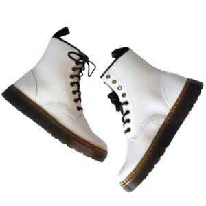 Dr. Martens Zavala White Leather Lace-up Combat Boot, Size 6 (Male 5)